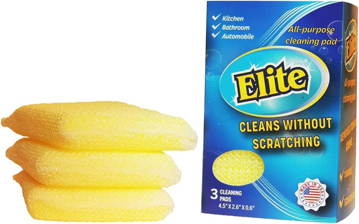 Elite All Purpose Cleaning Pad, 6 Pads (2x3pack), Non Scratch, Dish Sponge, Scrubber, Sponges for Kitchen and Household Use, Made in USA