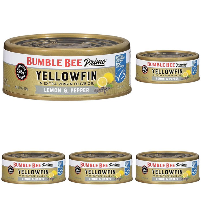 Bumble Bee Prime Solid White Albacore Tuna in Water, 5 oz Cans (Pack of 4) - Premium Wild Caught Tuna - 32g Protein per Serving - Non-GMO Project Verified, Gluten Free, Kosher