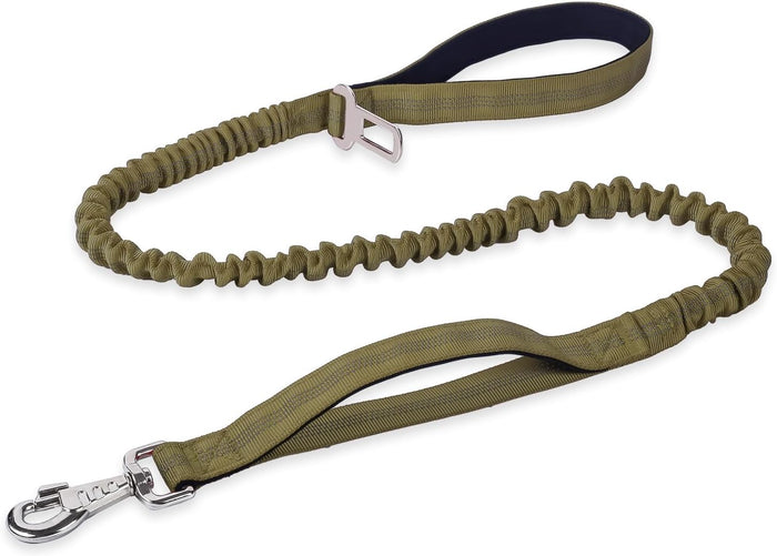 BUMBIN 6Ft Dog Leash Large Dogs, Bungee Dog Leash with 2 Handles, Heavy Duty Leashes for Medium Small Dogs, No Pull Shock Absorbing ，with Car Seat Belt for Training, Brown