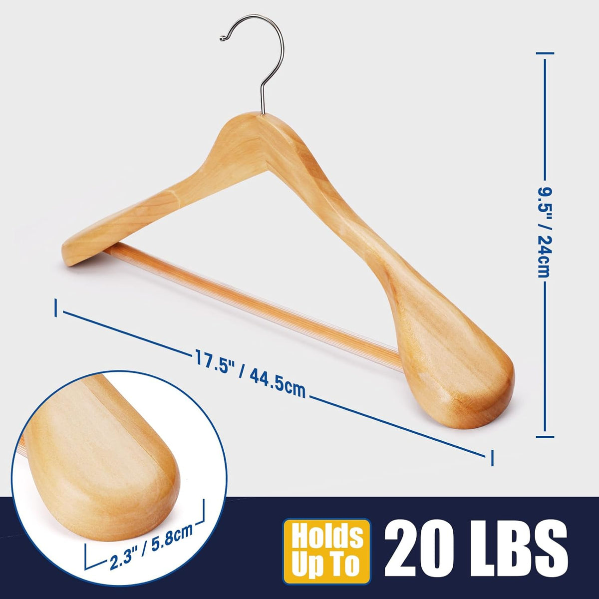 Suit Hangers 6 Pack Wooden Hangers,Heavy Duty Coat Hangers,Wide Shoulder Hangers with Non Slip Pants Holder,Suit Hangers for Men for Women,for Suit,Coat,Jacket,Pants (Natural)