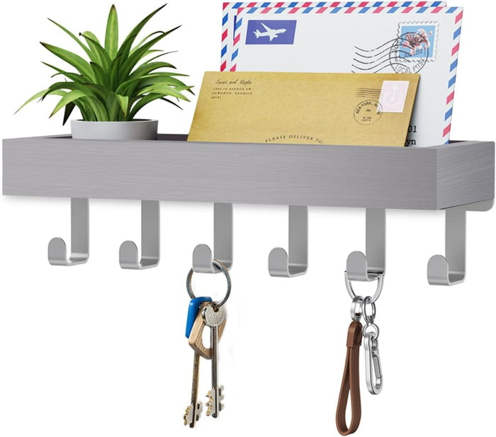 Key Holder Wall Mount Adhesive Magnetic - Hanging Key Hooks with Mail Organizer Tray for Wallet House - Keys Hanger Rack with Shelf for Camper Entryway Door Home Living Room Decor Large Rustic