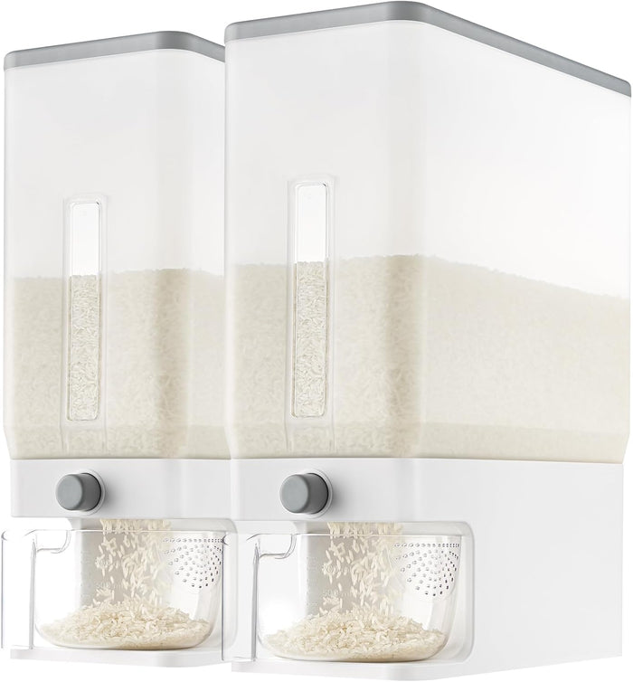Lifewit 2 Pack Rice Dispenser 25 Lbs(11.3kg), Rice Storage Container Sealed Moisture Proof with Measuring Cup for Kitchen Pantry Household, BPA-Free, Black