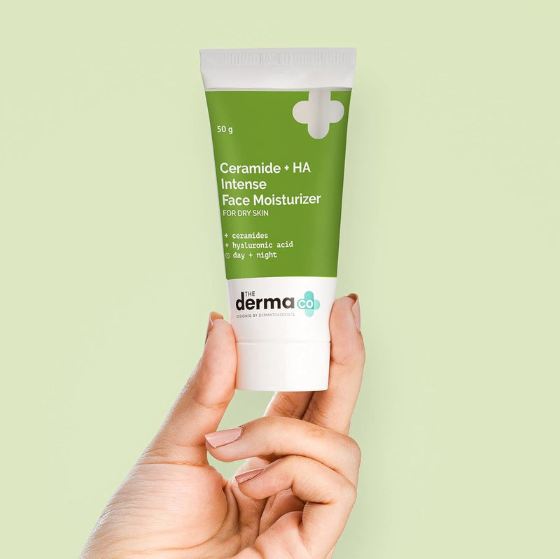 The Derma Co Ceramide + HA Daily Face Moisturizer for Dry Skin | Relieve Dullness & Gives Long Lasting Hydration | Locks in Moisture with Hyaluronic Acid | 1.76 Oz/50g