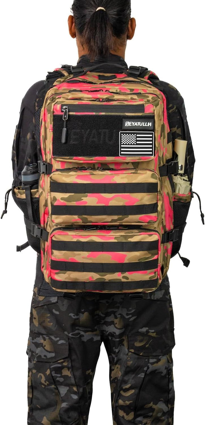 Military Tactical Backpack 55L Army Backpack Bug Out Bag Assault pack Molle Daypack Hiking Trekking Rucksack (Pink camouflage)