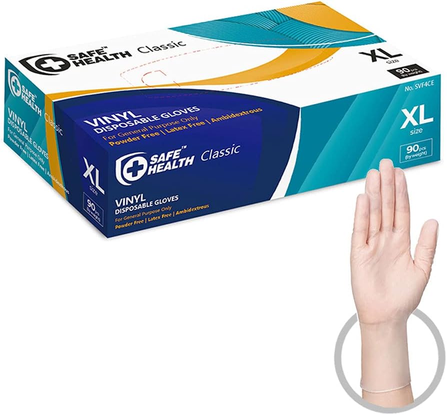 Safe Health Vinyl Disposable Gloves, Food Grade, Latex Free, Powder Free, Clear, 3 Mil, Housework, Cleaning