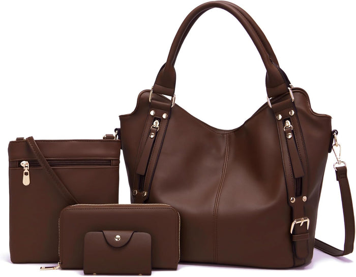 soperwillton Purses for Women Large Shoulder Handbag Tote PU Leather Hobo Crossbody Bag Ladies Wallet Set 4pcs
