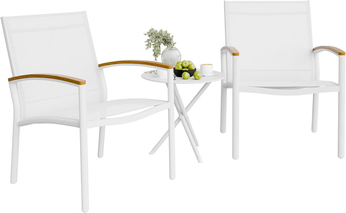Shintenchi 3 Pieces Patio Bistro Sets, Outdoor Textilene Fabric Conversation Bistro Set, Textilene Fabric Front Porch Chairs Small Patio Furniture Set with Table for Lawn,Garden,Balcony (Grey)