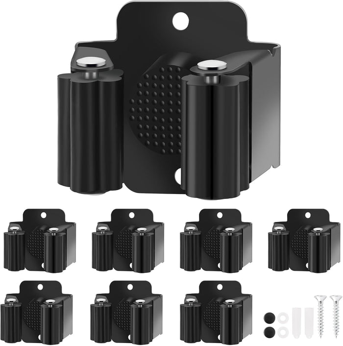 Broom Holder Wall Mount, 24PCS Broom Hanger Wall Mount, Stainless Steel Heavy Duty Mop Holder Broom Mop Hanger Wall with Screws, Garden Outdoor Tool Organizer Rack Broom Hanger (Black)