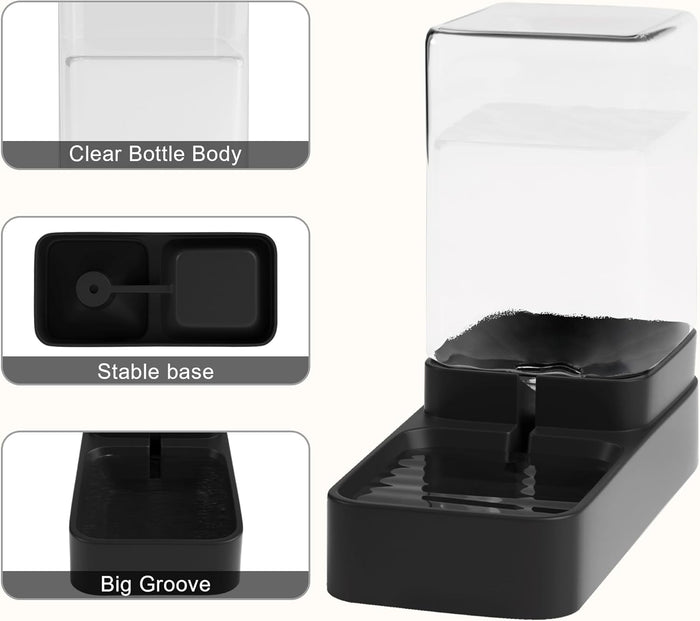 Automatic Cat Feeder and Water Dispenser in Set with Pet Food Bowl,Gravity Dog Waterer and Food Feeder for Small Medium Dog Cat Puppy Kitten Large Capacity(3.3L,Black)