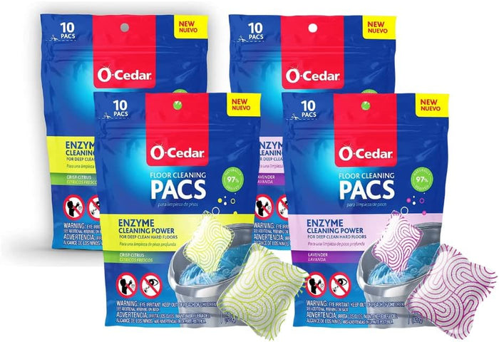 O-Cedar PACS Hard Floor Cleaner, Crisp Citrus Scent 10 Count (1-Pack) | Made with Naturally-Derived Ingredients | Safe to Use on All Hard Floors | Perfect for Mop Buckets