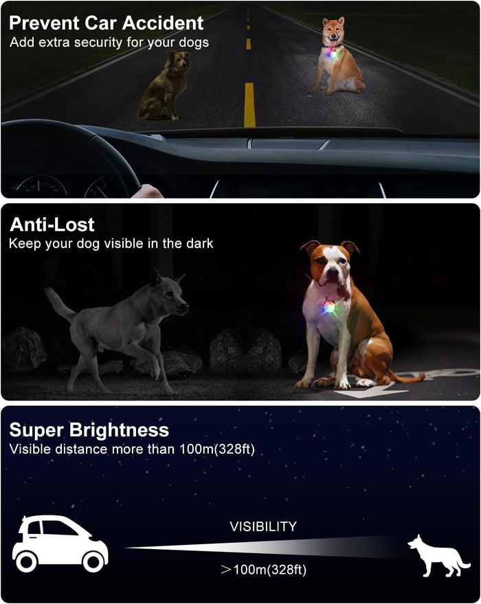 2 Pack Dog Collar Light, Rechargeable Dog Lights for Night Walking Clip On, 4 Modes Waterproof LED Collar Charm for Nighttime Running, Cycling, Pet Camping Essentials (Black)