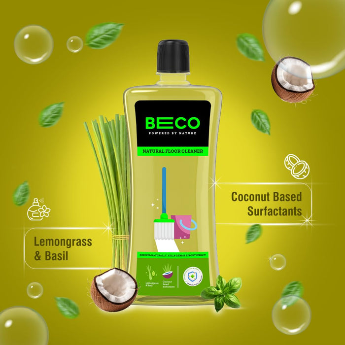 Beco Natural Disinfectant Surface & Floor Cleaning Liquid | 5 Litre | Non Toxic Germ Kill Formula | Lemongrass & Basil Freshness | Safer than Phenyl | Kids Safe & Pet Friendly Floor Cleaner Liquid