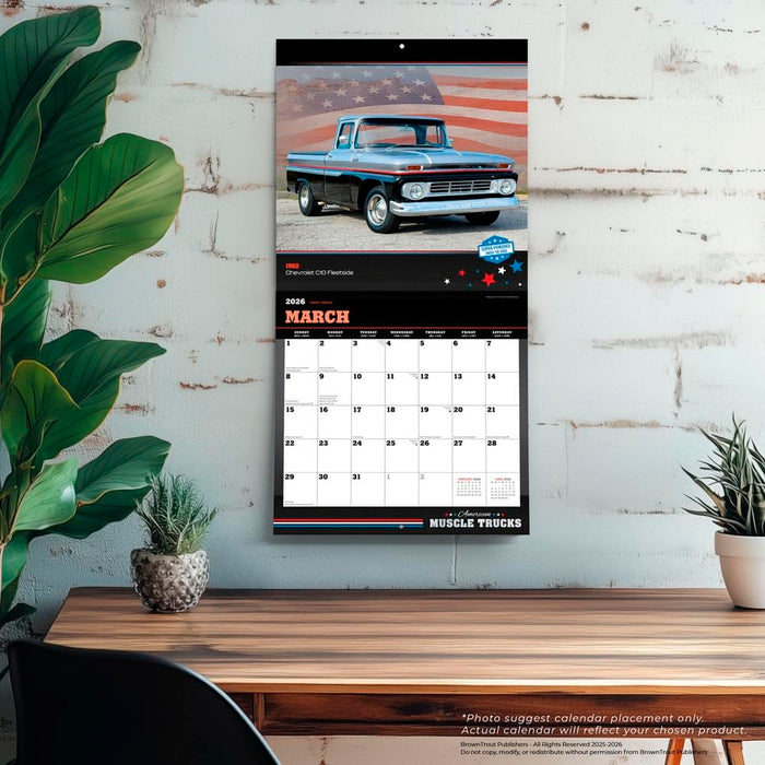 American Muscle Trucks OFFICIAL | 2026 12 x 24 Inch (Hanging) Monthly Square Wall Calendar | Foil Stamped Cover | Plastic-Free | BrownTrout | USA Motor Ford Chevrolet Dodge GMC