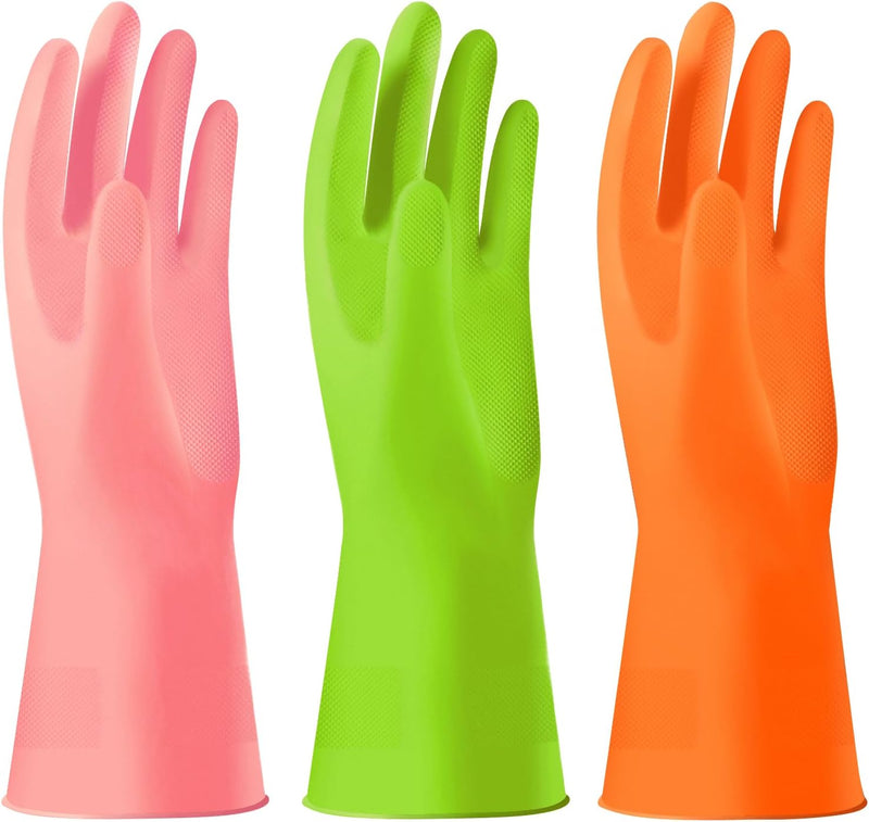 Alimat PluS 4PCS Reusable Cleaning Gloves Latex Free, Dishwashing Gloves with Cotton Flock Liner and Embossed Palm, Waterproof Household Rubber Gloves for Laundry, Gardening(Medium, Blue+Purple)