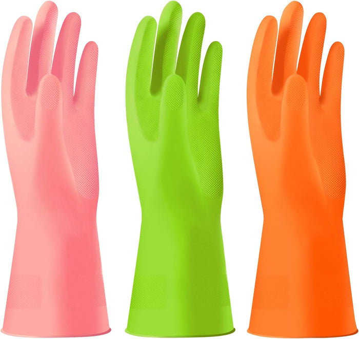 Alimat PluS 4PCS Reusable Cleaning Gloves Latex Free, Dishwashing Gloves with Cotton Flock Liner and Embossed Palm, Waterproof Household Rubber Gloves for Laundry, Gardening(Medium, Blue+Purple)