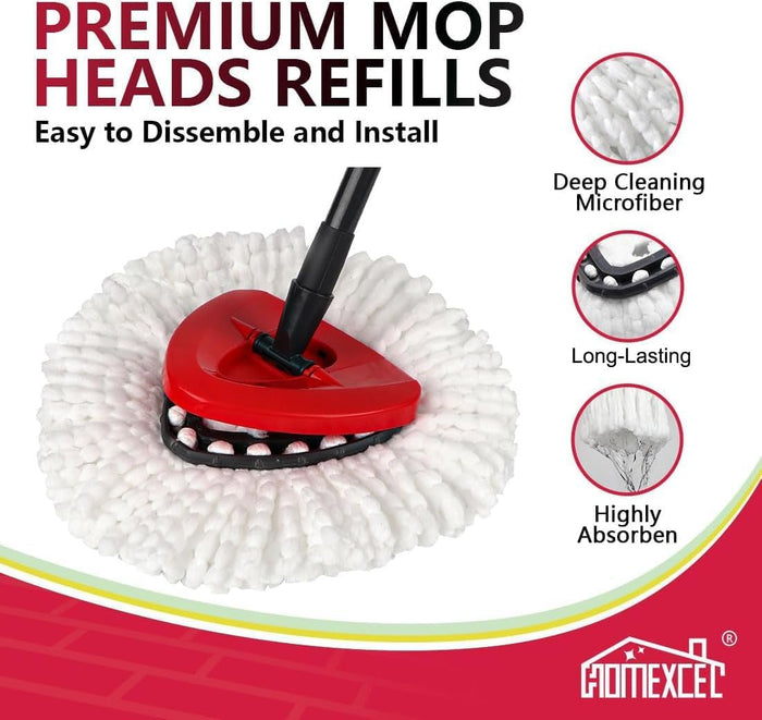 HOMEXCEL Mop Replacement Heads Compatible with O-Cedar EasyWring Spin Mops 3 Pack-Washable Microfiber Spin Head Refills-Easy Cleaning Mop Head Replacement