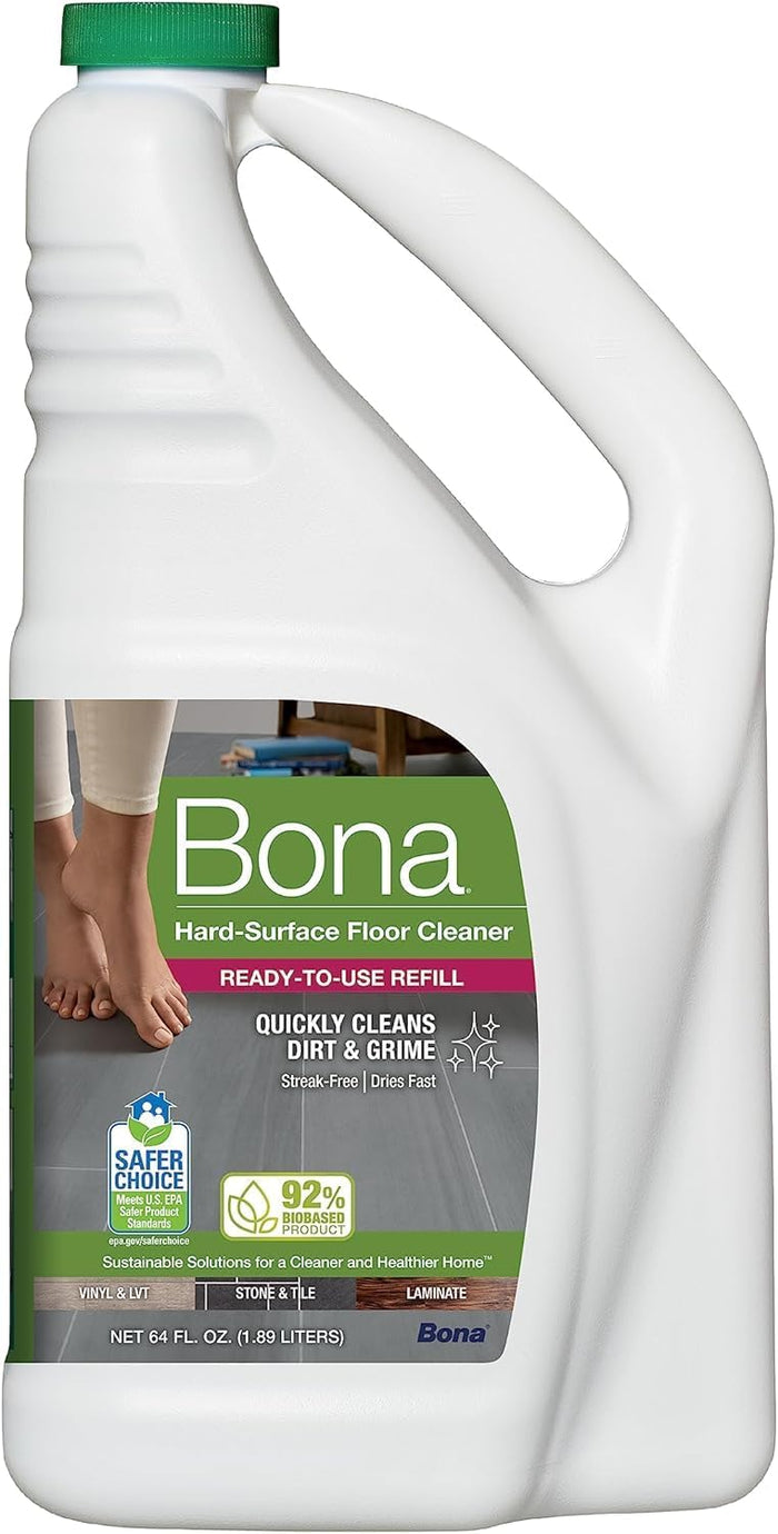 Bona Multi-Surface Floor Cleaner Refill - 128 fl oz - Lemon Mint - Residue-Free Floor Cleaning Solution refill for Spray Mop and Spray Bottles - For Use on Stone, Tile, Laminate, and Vinyl Floors