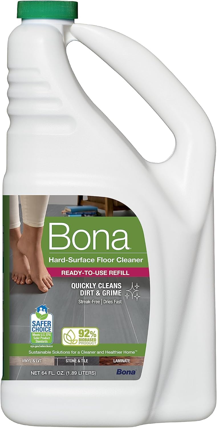 Bona Multi-Surface Floor Cleaner Refill - 128 fl oz - Lemon Mint - Residue-Free Floor Cleaning Solution refill for Spray Mop and Spray Bottles - For Use on Stone, Tile, Laminate, and Vinyl Floors