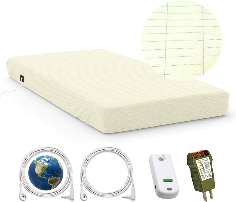 Grounding Fitted Sheet Kit King Size 15" Deep Pocket Earthing Fitted Bottom Sheet + Earthing Product Tester + U.S. Outlet Checker