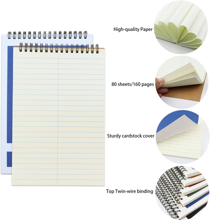Top Spiral Steno Pads,6 Pack Notepads 6x9 Inches,80 Sheets White Paper Gregg Rule Steno Notebooks for Writing Notes in School, University, College, Office