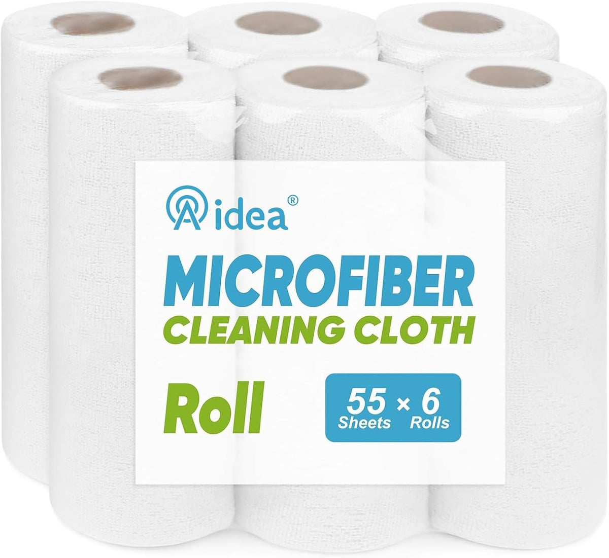 AIDEA Microfiber Cleaning Cloth Roll, Blue Shop Towels 55 Sheets Washable, Microfiber Towels for Cars, Blue Rags Reusable Paper Towel for Automotive, Workshop, House, Kitchen, Cleaning Supplies11×9"