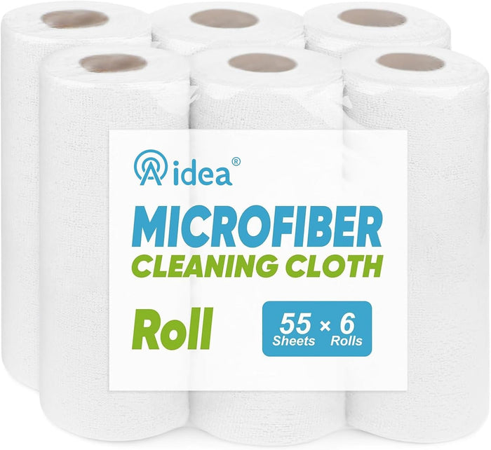 AIDEA Microfiber Cleaning Cloth Roll, Blue Shop Towels 55 Sheets Washable, Microfiber Towels for Cars, Blue Rags Reusable Paper Towel for Automotive, Workshop, House, Kitchen, Cleaning Supplies11×9"