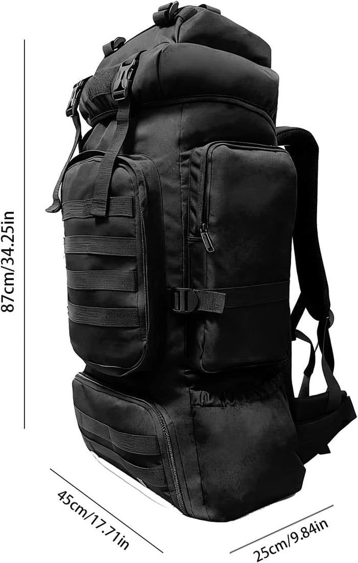 Tactical 80L Hiking Backpack with Dedicated Shoe Compartment - Large Capacity Rucksack for Camping Backpacking Men Women - Outdoor Trekking Travel Pack (Black)