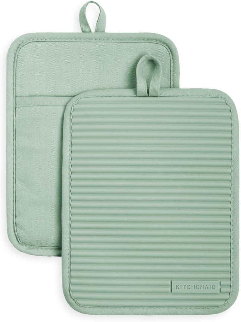 KitchenAid Ribbed Soft Silicone Pot Holder 2-Pack Set, Milkshake Tan, 7"x9"