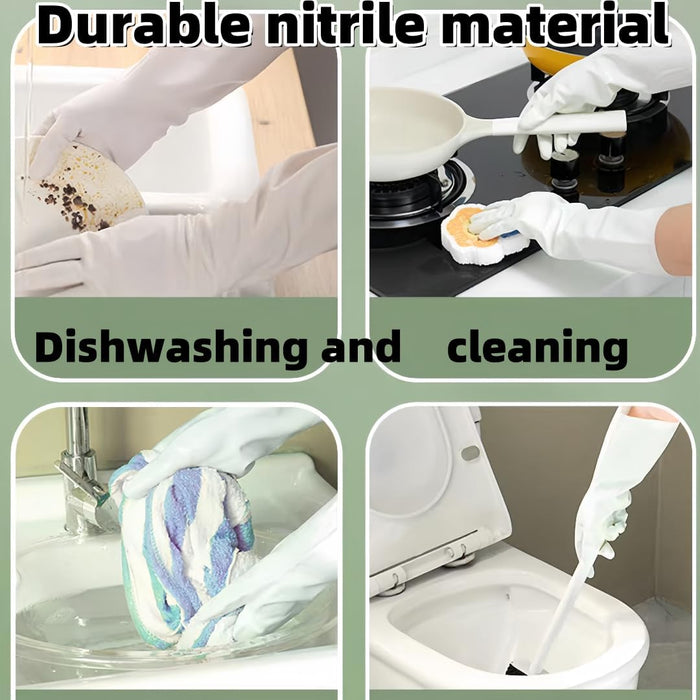 18 inch Durable White Nitrile Gloves, Reusable Household Kitchen Cleaning, Dishwashing, Anti Slip,Powder Free