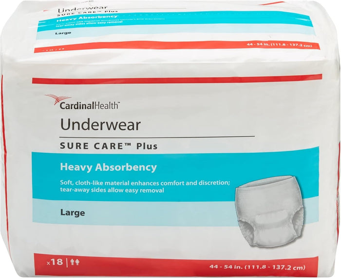 Cardinal Health™ 1615A Protective Underwear, Sure Care Plus, Heavy Absorbency, Large, Bag of 18