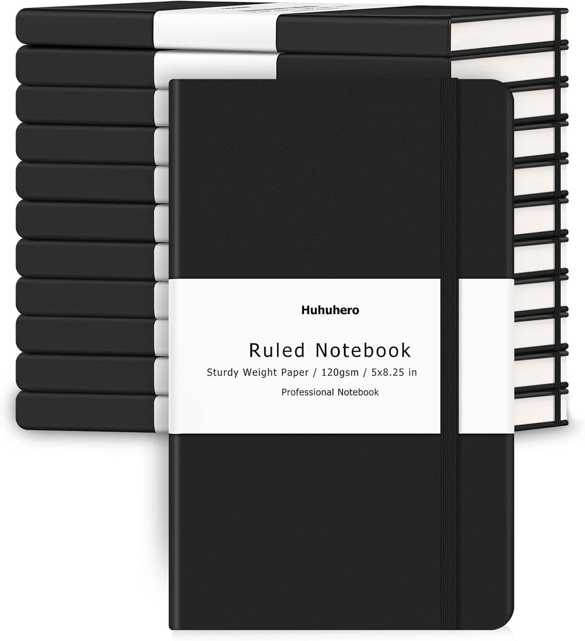 Huhuhero Notebooks Journal, Ruled Notebook, Premium Thick Paper Lined Journal, Black Hardcover Notebook for Office Home School Business Writing Note Taking Journaling, 5"×8.25" (6, Black)