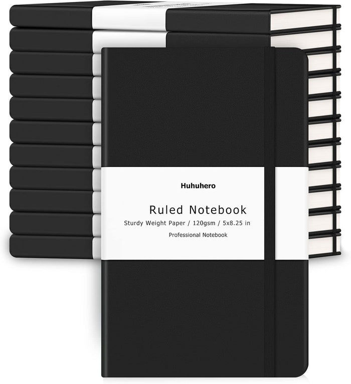 Huhuhero Notebooks Journal, Ruled Notebook, Premium Thick Paper Lined Journal, Black Hardcover Notebook for Office Home School Business Writing Note Taking Journaling, 5"×8.25" (6, Black)