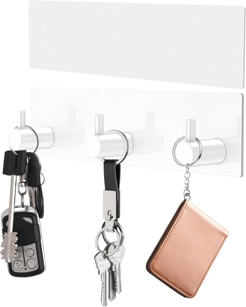 VIS'V Key Holder Wall Mount, Small Metal Self Adhesive Key Hanger with 3 Hooks, No Drilling, Extra Adhesive Strip, Black