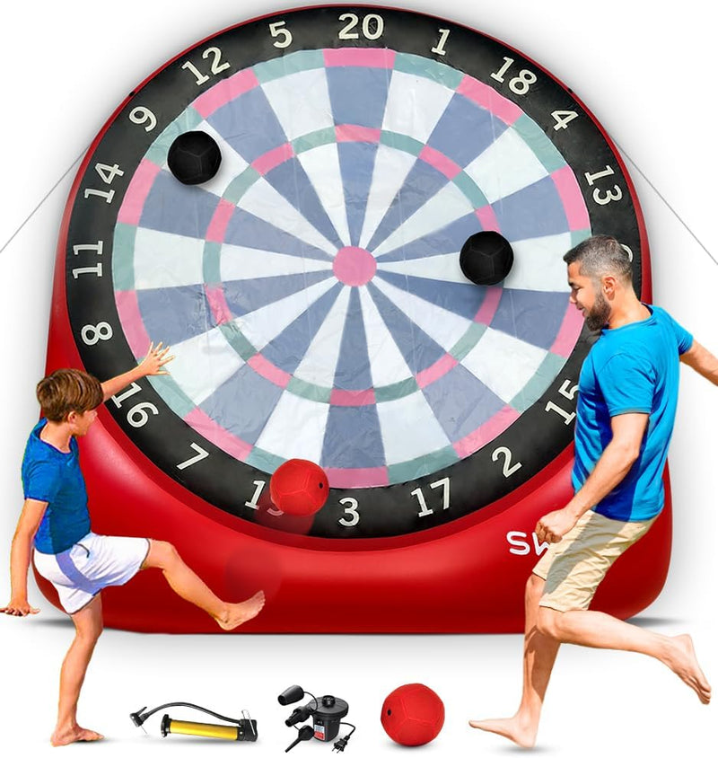 SWOOC Games - Inflatable Giant Kick Darts (15+ Ways to Play) - Jumbo Soccer Dartboard w/Air Pump - Big Carnival Games - Giant Outdoor Games - Oversized Dart Board Yard & Lawn Game for Kids & Adults