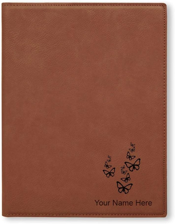 Small 7" X 9" Portfolio Notepad, Butterflies, Personalized Engraving Included (Teal)
