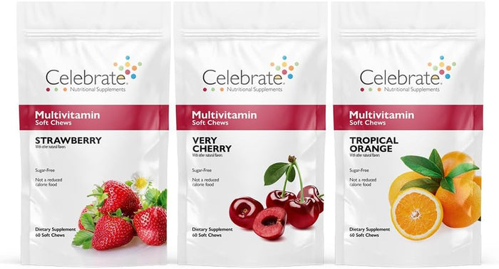 Celebrate Vitamins Bariatric Multivitamin Soft Chews - Essential Vitamins & Minerals, Sugar & Gluten Free - Gastric Bypass & Sleeve Gastrectomy Supplement - Berry (60ct)