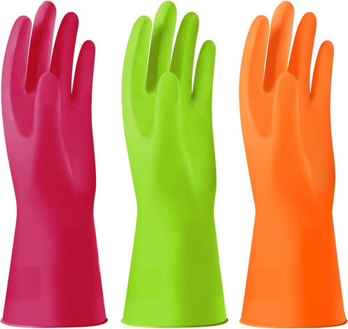 Alimat PluS 4PCS Reusable Cleaning Gloves Latex Free, Dishwashing Gloves with Cotton Flock Liner and Embossed Palm, Waterproof Household Rubber Gloves for Laundry, Gardening(Medium, Blue+Purple)