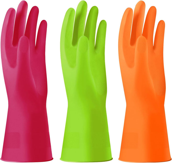 Alimat PluS 4PCS Reusable Cleaning Gloves Latex Free, Dishwashing Gloves with Cotton Flock Liner and Embossed Palm, Waterproof Household Rubber Gloves for Laundry, Gardening(Medium, Blue+Purple)