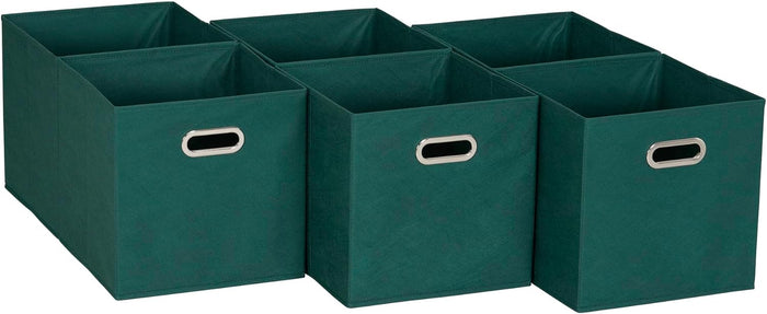 Household Essentials Foldable Fabric Storage Cubes 6-Pack – 11x11x11 Stackable Non-Woven Bins with Chipboard Sides & Grommet Handles – Closet, Shelf, Nursery, or Office Organizer – Black