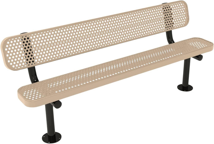 COATEDOUTDOORFURNITURE Heavy-Duty Portable Outdoor Bench Thermoplastic Coated, Punched Steel, Commercial-Grade Seating, Made in America (Portable Without Back, 8 Ft, Dark Blue)