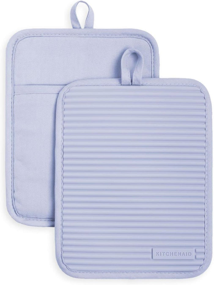 KitchenAid Ribbed Soft Silicone Pot Holder 2-Pack Set, Milkshake Tan, 7"x9"