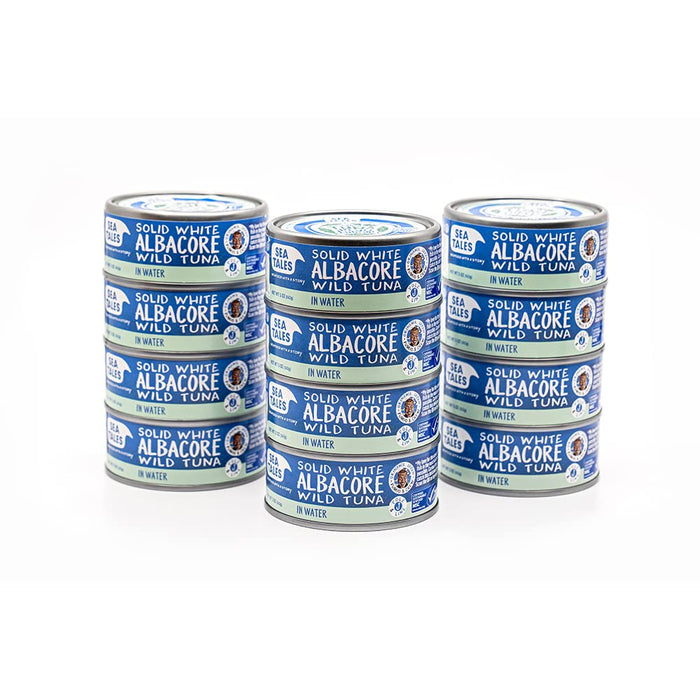 Sea Tales Solid White Albacore Canned Tuna in Water - No Salt Added - 100% Pole & Line Wild Sustainably Caught - BPA Free - High Protein Food - Keto Friendly - 5 oz. Cans (Pack of 12)