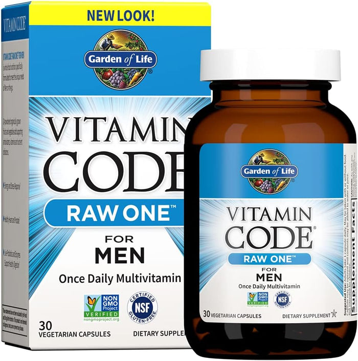 Garden of Life Vitamin Code Raw One for Men, Once Daily Multivitamin, 75 Capsules, One a Day Mens Vitamins Plus Fruit, Veggies & Probiotics for Mens Health, Vegetarian Multivitamins