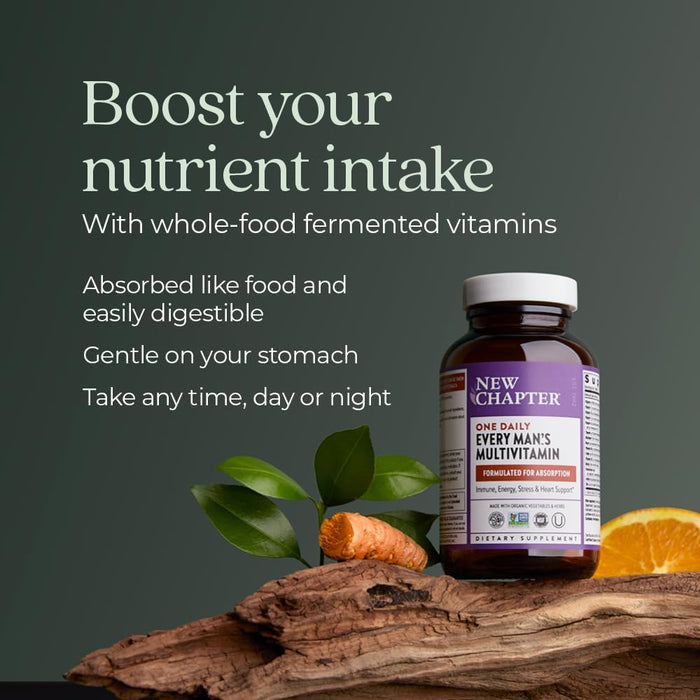 New Chapter Men's Multivitamin with Fermented Vitamin C, Vitamin D3, Vitamin B12, Selenium & Zinc - Every Man's One Daily, Made with Organic Vegetables & Herbs - 72 Tablets