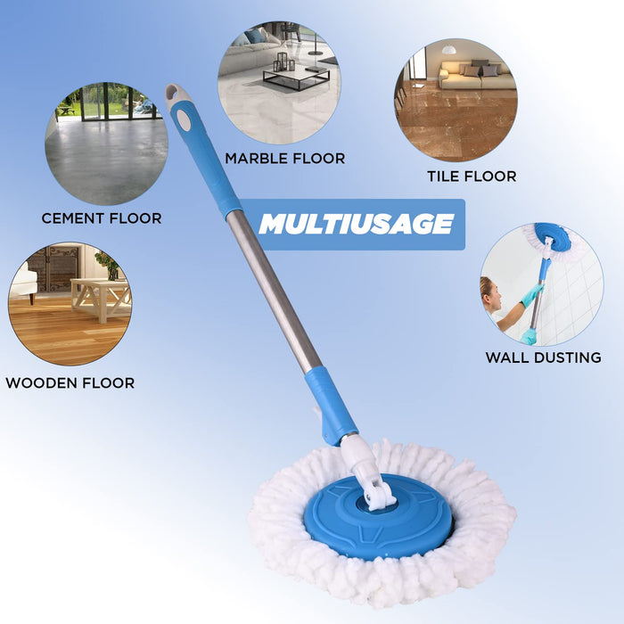 Zureni Bucket Spin Mop Stick Rod with Microfiber Refill Pocha Cleaner 360° Adjustable Easy Grip 42 Inches Long Metal Handle for Wet Floor Household Industrial Cleaning & Mopping (Random Color)