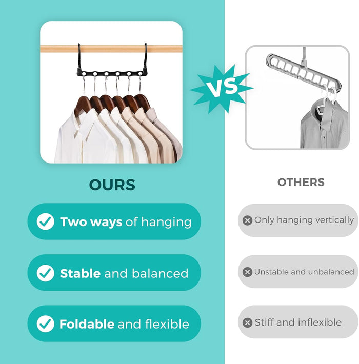 HOUSE DAY Closet Organizers and Storage, 10 Pack Magic Space Saving Hangers Clothes Hanger with 6 Holes Closet Storage for Heavy Clothes, Home & College Dorm Room Essentials for Girls Guys - Black