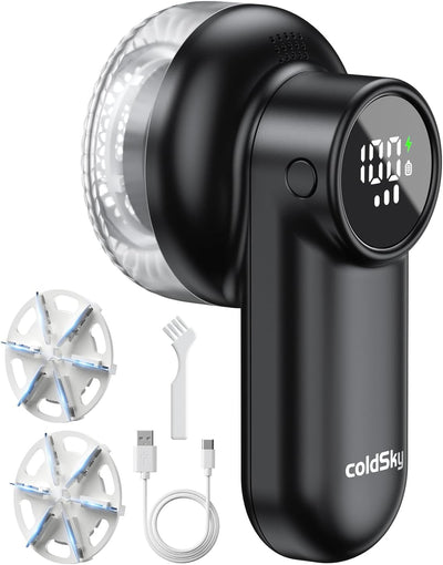 coldSky Rechargeable Fabric Shaver, Lint Shaver with Digital Display, Sweater Shaver with 6-Leaf Blades and Safety Lock, 3-Speeds Defuzzer Remove Fuzz, Pills from Clothes, Furniture, Sofa, Blanket