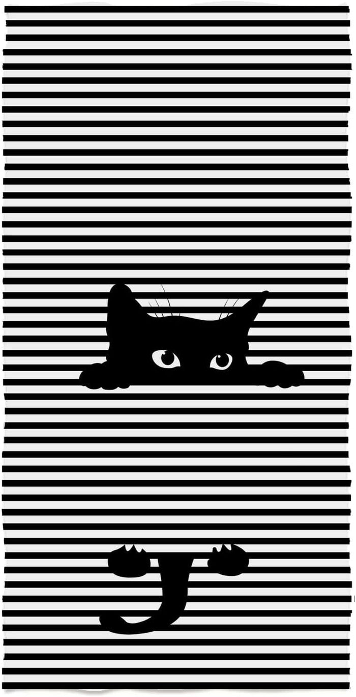 Lovey Black Cat Hand Towels 13.6 X 29' Black White Striped Bath Towels Lovely Animal Dish Towels for Household Daily Use | Home Decoration | Carry-On Hotel Gym Spa