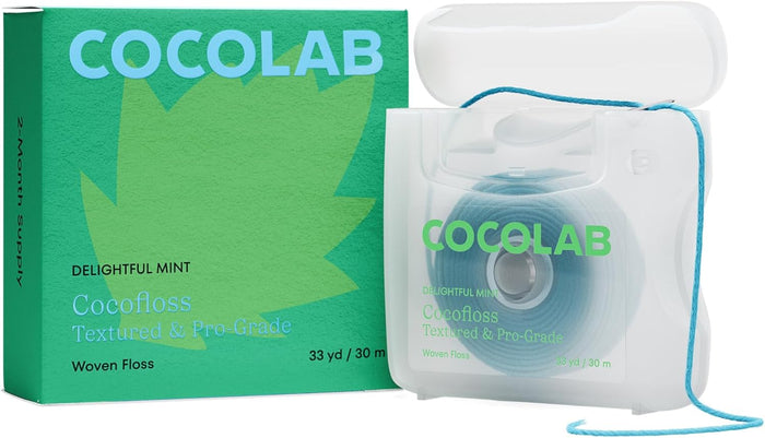 Cocofloss Woven Dental Floss, Dentist-Designed Oral Care, Mint, Waxed, Expanding, Vegan, Kid-Friendly String Floss with Coconut Oil, 1 Spool (33 yd)
