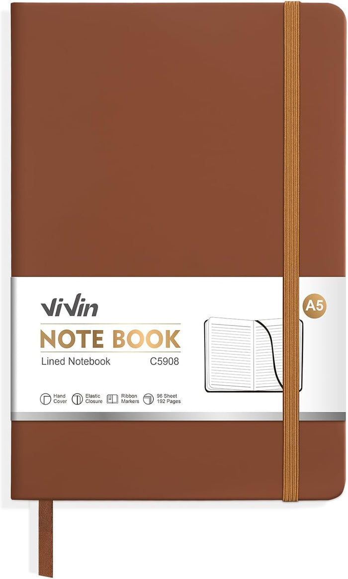 ViVin Lined Journal Notebooks, 3 Pack, (Black, Navy, Brown), 192 Pages, Medium 5.5 x 8.3 inch, College Ruled, A5 Hardcover Notebooks, Journaling Notebooks for Work, Writing, School